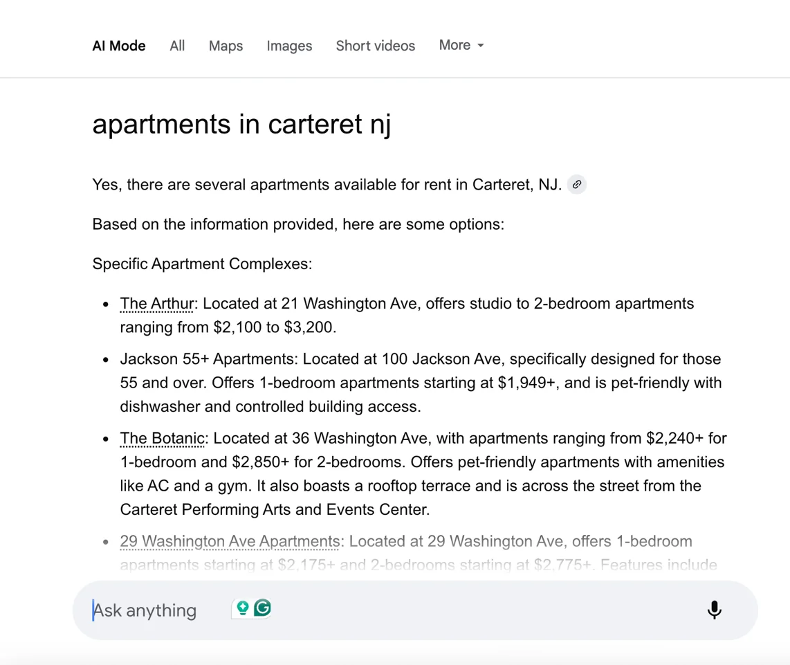 Client appearing in Google AI Mode search results